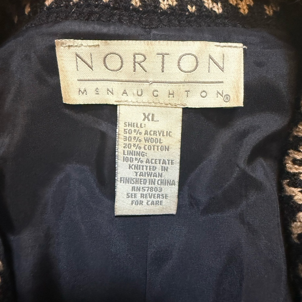 Vintage Norton McNaughton Black Cream Chevron Knit Jacket Women’s XL Retro - Picture 4 of 6
